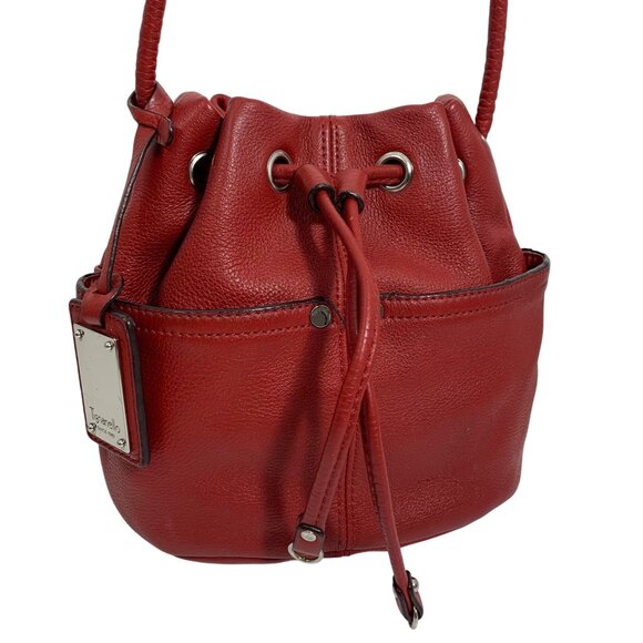 TIGNANELLO Red Leather Drawstring Cinch Bucket Crossbody Shoulder Bag w/ Charm - Picture 1 of 10